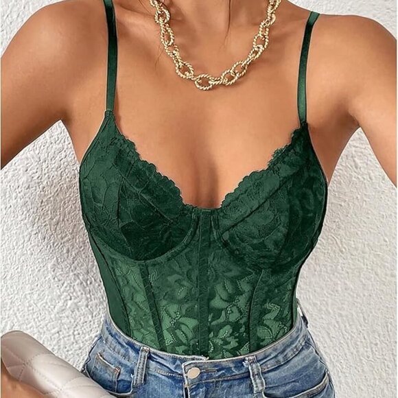 Sexy Floral Lace Sheer Mesh Corset Bodysuit - Picture 5 of 5